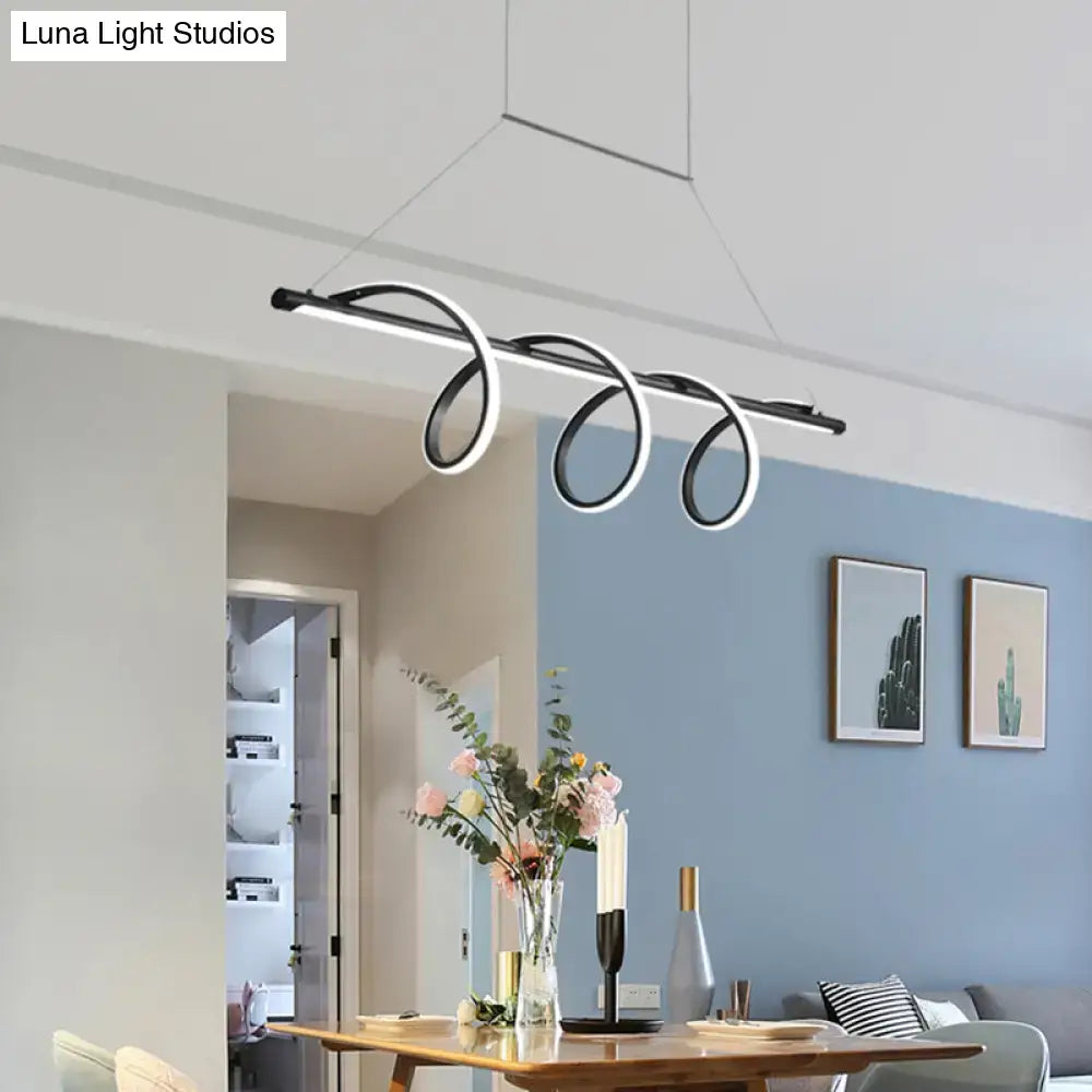 Modern black and white led light chandelier with sleek curved ring design for dining room suspension by DecorBites maximum bulb wattage