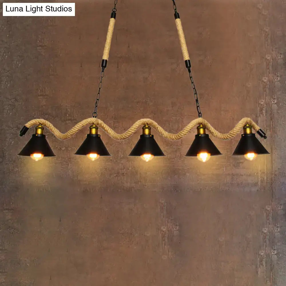 Decorbites™ sleek black industrial pendant light with five conical shades and spiral rope chains 220v-240v