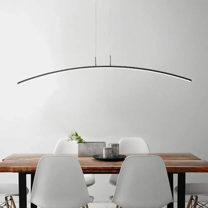 DecorBites sleek black white arch LED pendant lamp with modern curved design for elegant dining table lighting