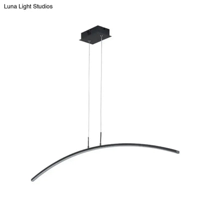 Modern black white arch led pendant lamp with sleek metallic finish for elegant dining table lighting by decorbites