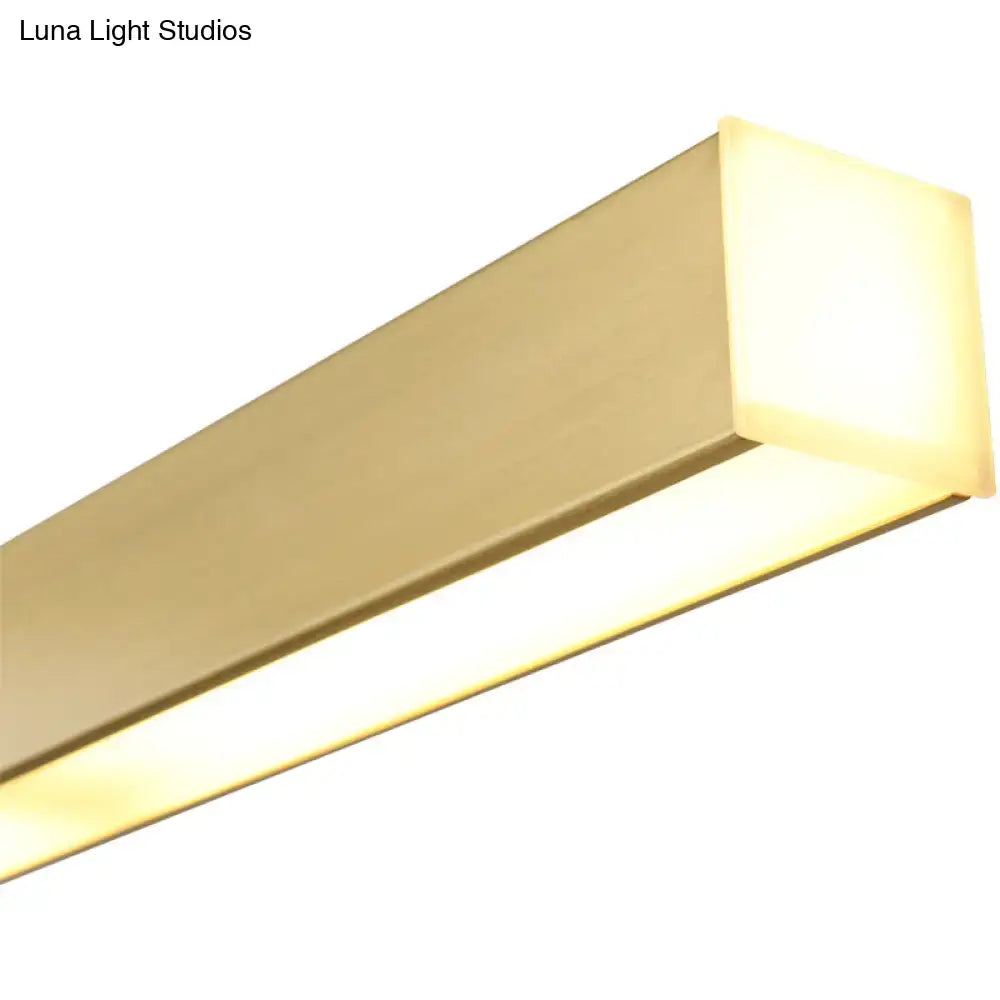 Modern rectangular led suspension lighting island lamp by decorbites in brushed gold with warm even illumination