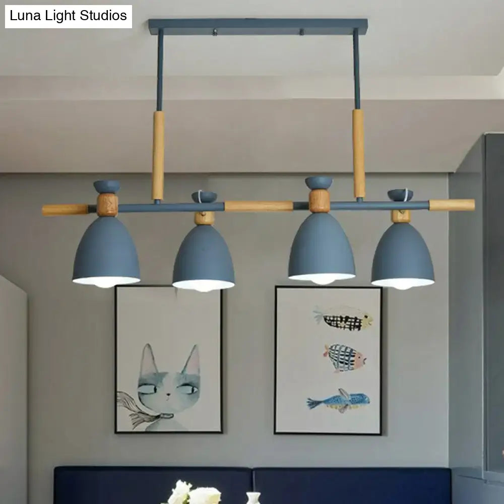 DecorBites™ sleek dome shade island pendant light in green blue with wooden accents and metallic finish for dining rooms