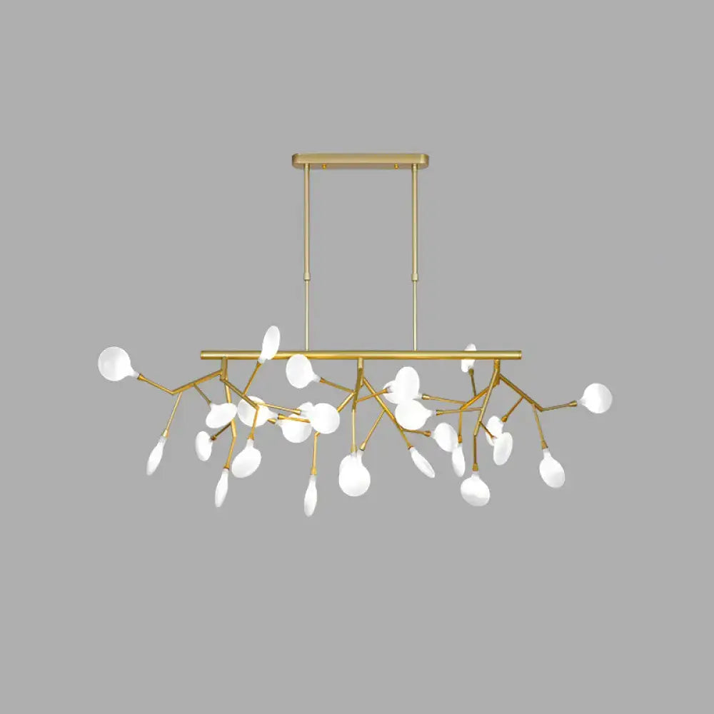 Gold-toned DecorBites™ sleek firefly dining room pendant light with cast iron branches and white opal glass shades