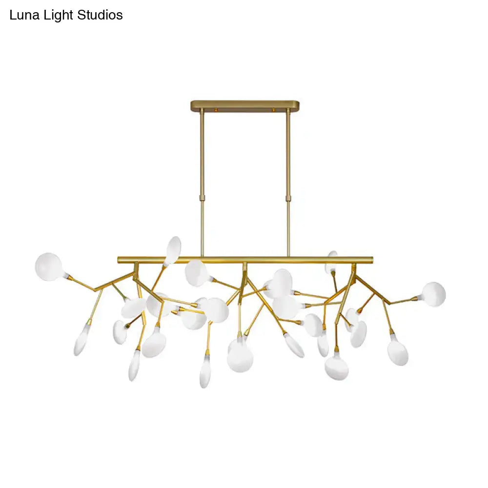 Gold-toned DecorBites™ dining room pendant light with opal glass globes and cast iron branch-style frame