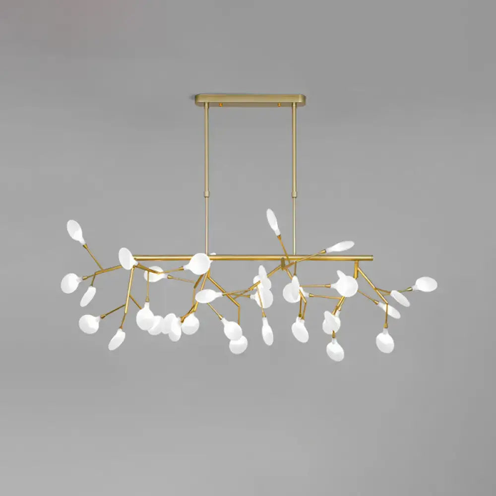 Decorbites sleek firefly dining room pendant light with gold-toned cast iron branch and white opal glass shades