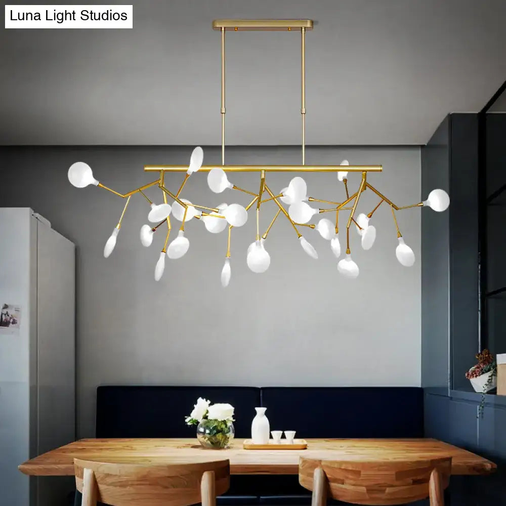 Decorbites sleek firefly gold-toned dining room pendant light with opal glass shades and cast iron details