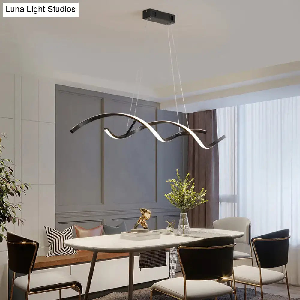 Modern black and white led aluminium simplicity island chandelier with sleek curved design and remote control stepless dimming