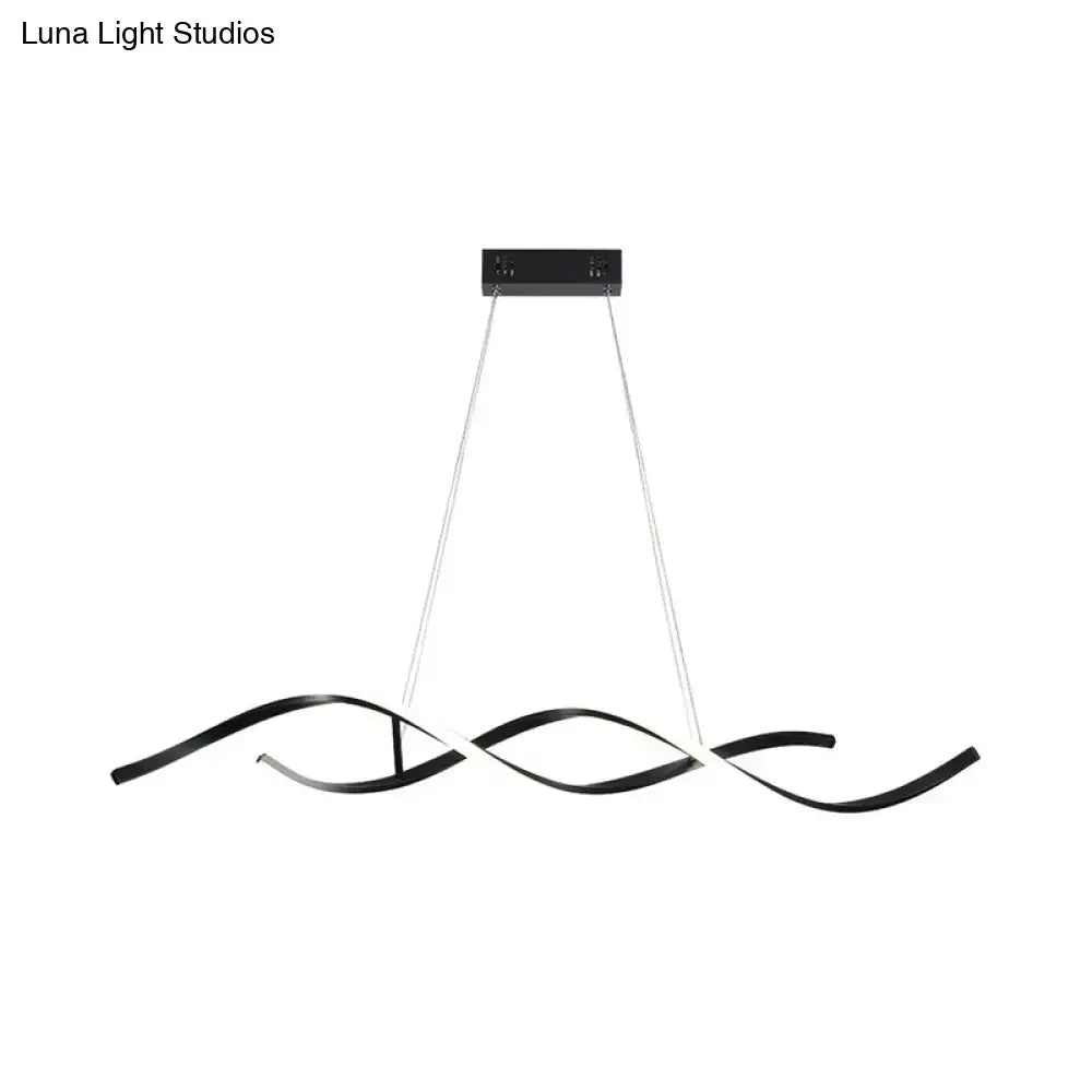 Black sleek led pendant light with twisted aluminium simplicity island design and remote control stepless dimming