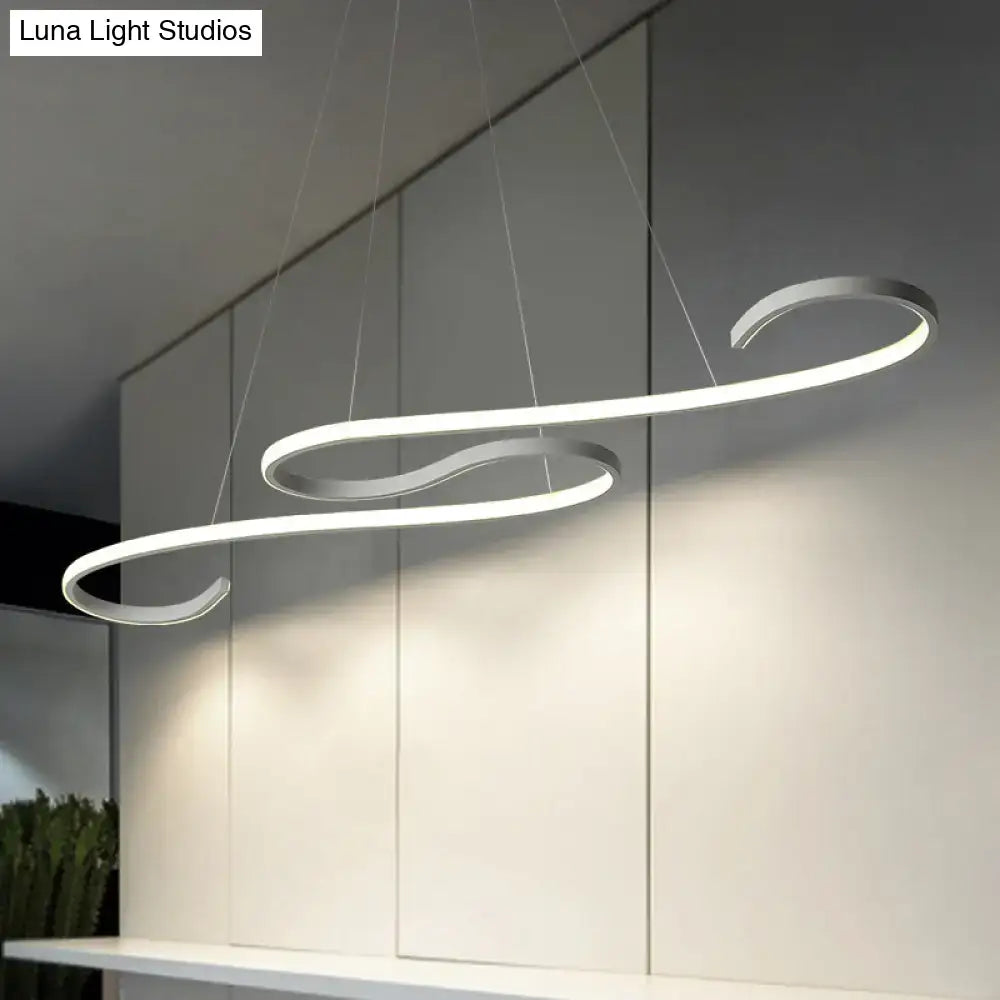 Modern white metal led pendant light with sleek curved design by decorbites with stepless dimming and 110v-120v support