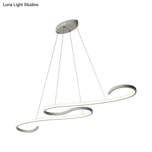 Modern silver-toned DecorBites™ LED island pendant light with sleek twin-ring design, remote control, stepless dimming, 110v-120v