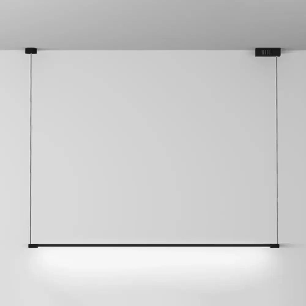 Minimalist black linear metal led island lamp with sleek modern design for stylish island table by decorbites