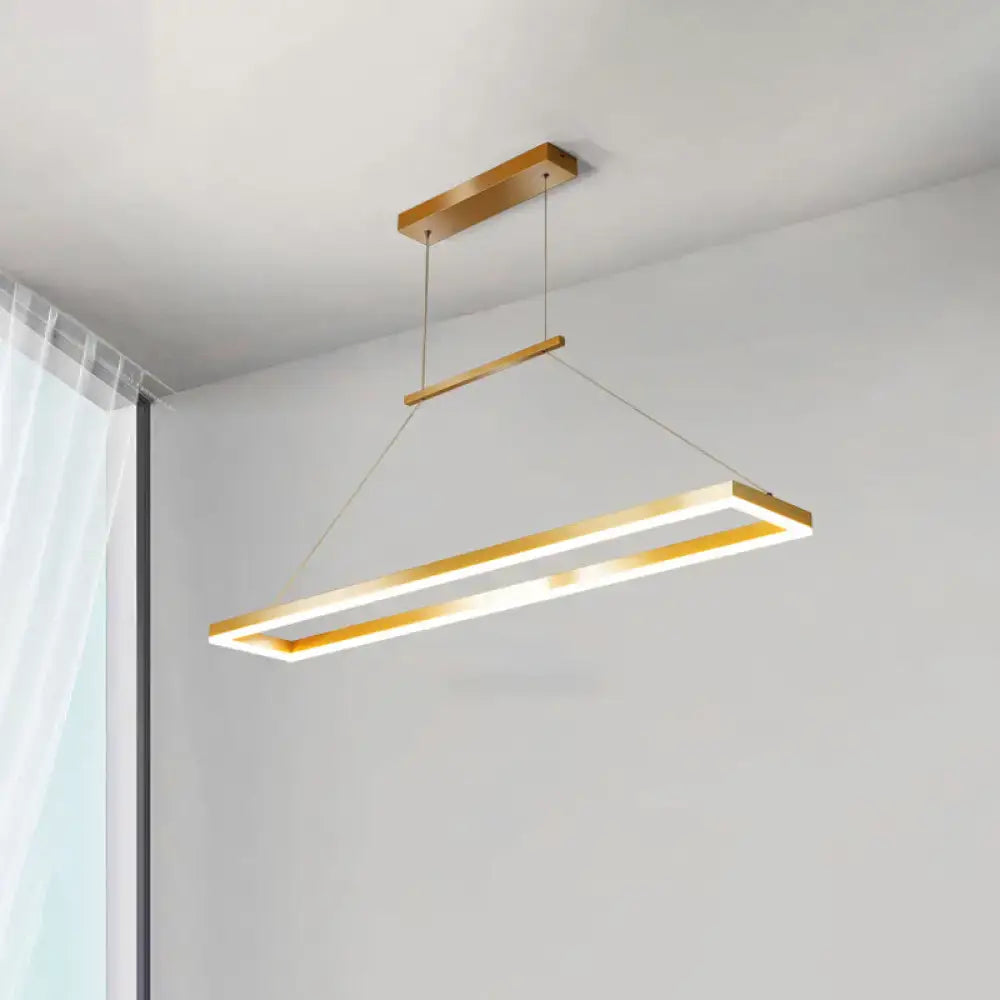DecorBites™ sleek metal island ceiling pendant light with gold-finished frame and illuminated led strip for dining room