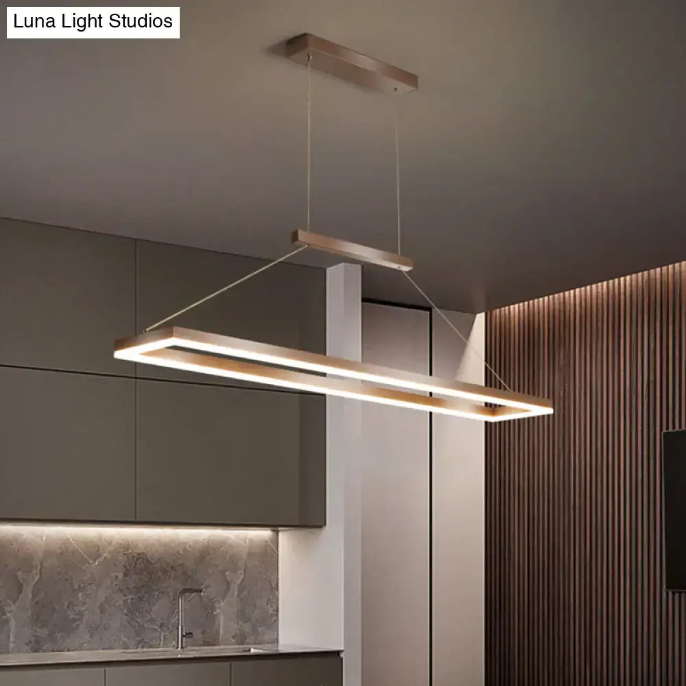 Decorbites sleek metal island ceiling pendant light with rectangular metallic frame and warm led illumination for dining room