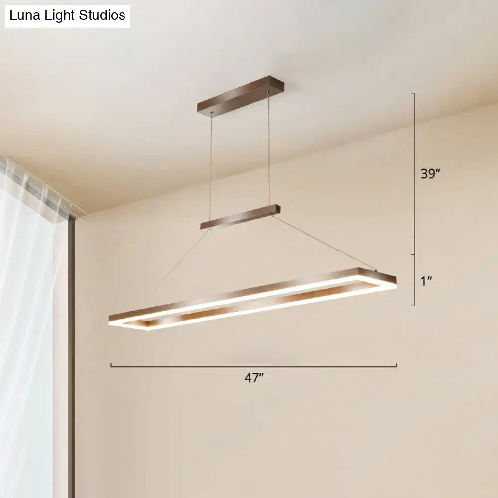 Decorbites sleek metal island ceiling pendant light with brushed bronze finish and integrated led strip lighting