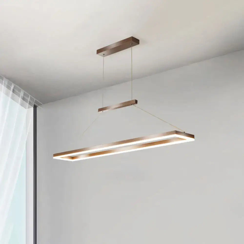 Decorbites sleek metal island ceiling pendant light with brushed bronze finish and integrated led strip lighting