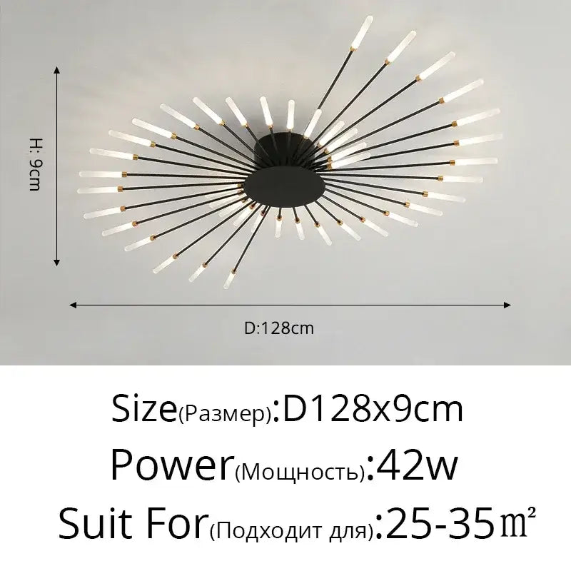 Decorbites™ sleek nordic led chandelier with black metal base and white frosted glass rods for modern living room ceiling