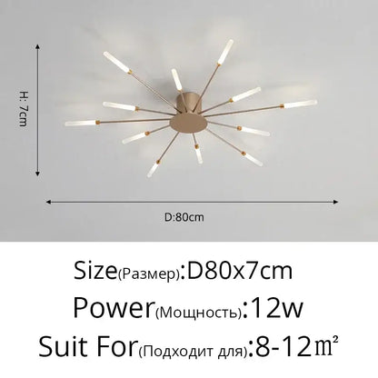 Modern brass-finished nordic led ceiling light with frosted glass rods for sleek living room illumination