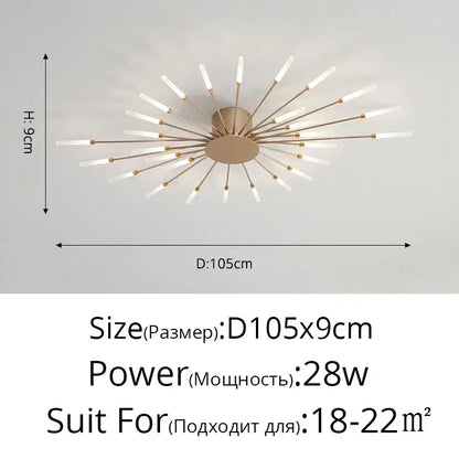 Gold-toned decorbites™ sleek nordic led chandelier with frosted glass rods for living room led ceiling lighting