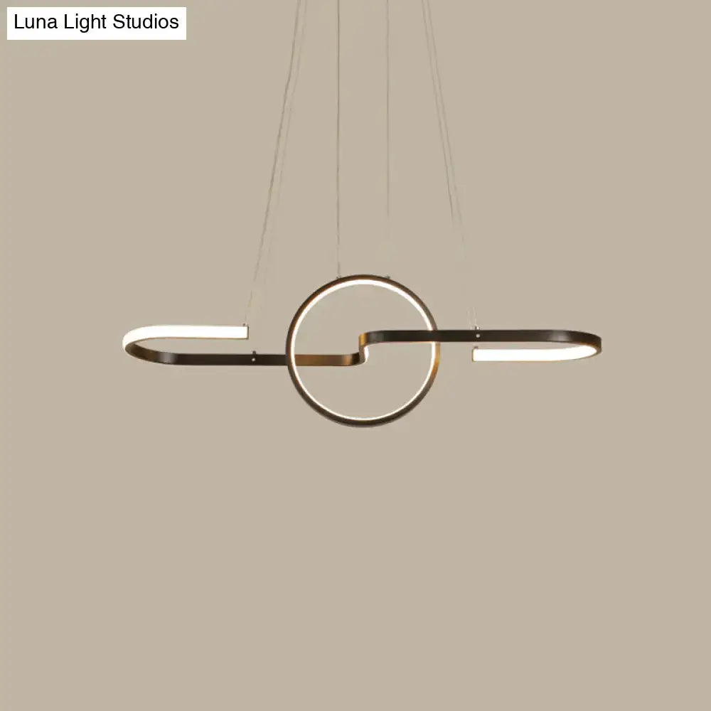 DecorBites sleek ring and curve dining room pendant light in black and gold metal with minimalist led elements