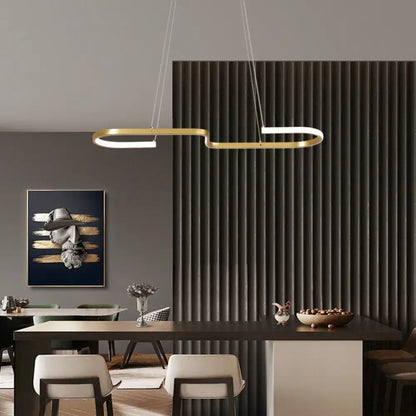 Decorbites sleek ring and curve gold-toned metal pendant light with integrated led for modern curve dining room use