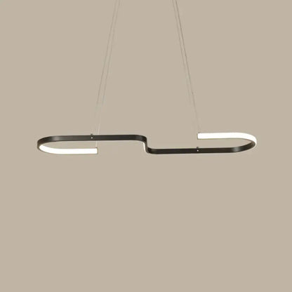 Modern black metal pendant light with sleek curved design and integrated white LED for curve dining room lighting