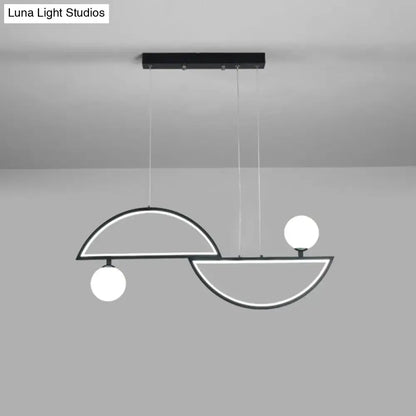 Decorbites sleek semi-circle island light fixture with black frame and opal glass ceiling light for dining room use