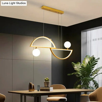 Decorbites sleek semi-circle gold-toned island light fixture with opal glass shade and curved geometric design ceiling light