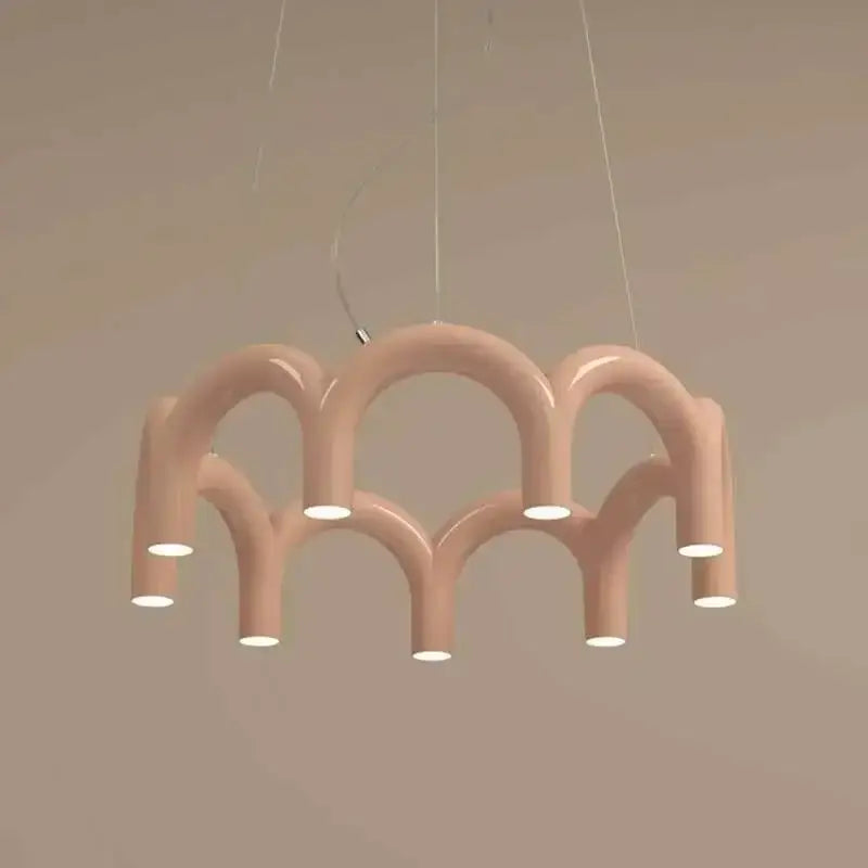 Pastel pink decorbites™ sleek u-shaped chandelier with glossy finish and modern arched design for bedroom and kitchen