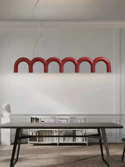 Red curved arch-shaped decorbites™ sleek u-shaped chandelier in metal for modern bedroom and kitchen lighting