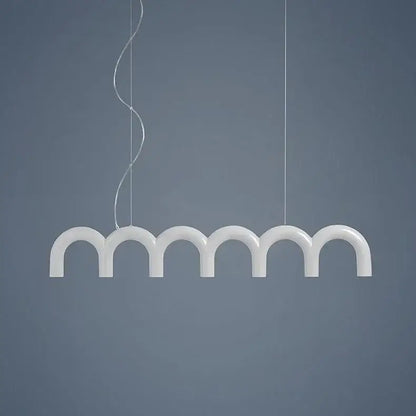 White sleekly curved modern u-shaped chandelier by decorbites for bedroom and kitchen with bar long lamps design