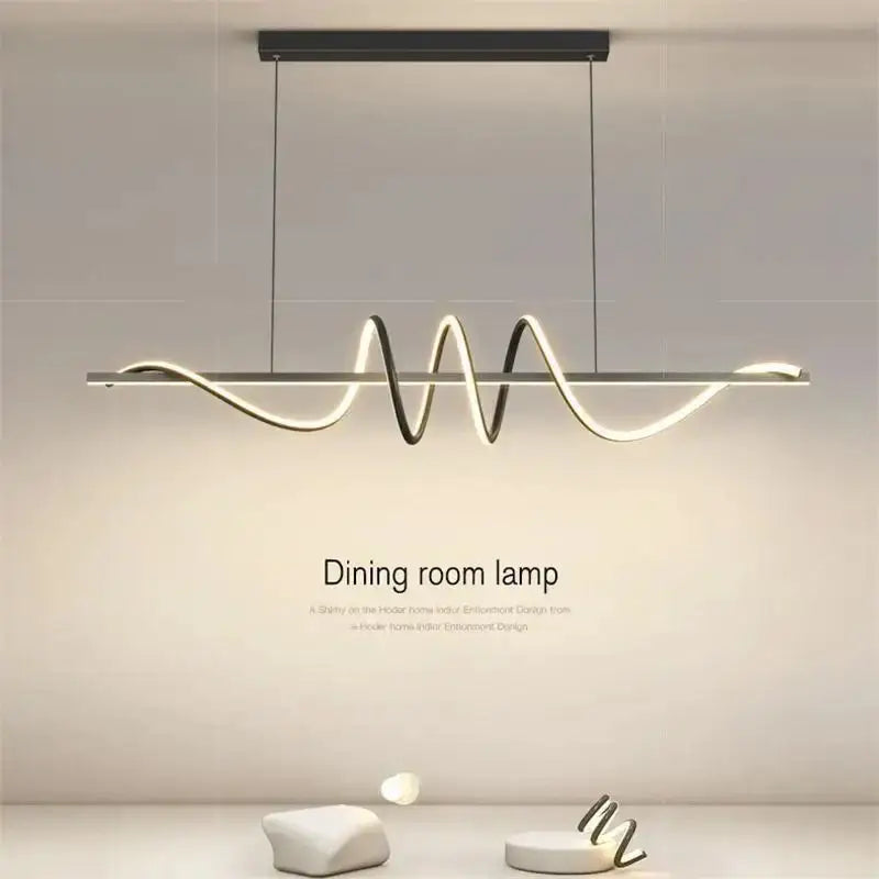 DecorBites™ sleek wavy pendant lights with brushed metallic finish and warm led lighting for dining room use