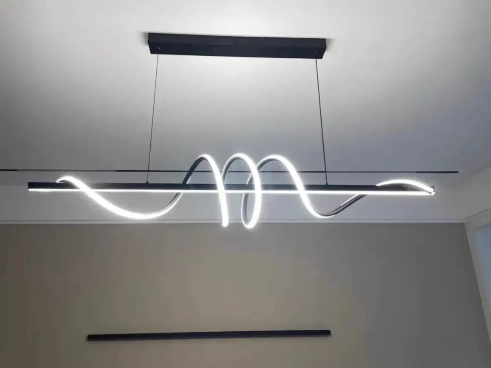 Modern minimalist decorbites sleek wavy pendant lights with black frame and white led strip for dining room pendant lights