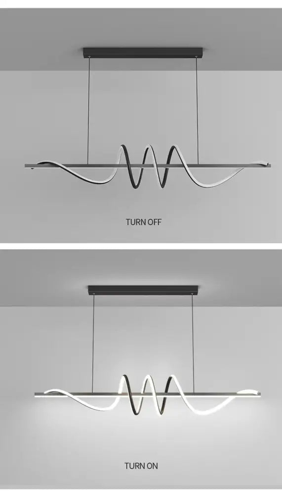 Modern black and white led pendant lights with a sleek wavy pendant design for dining room by DecorBites