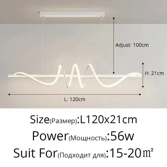Modern white led sleek wavy pendant lights by decorbites with adjustable hanging length for dining room use