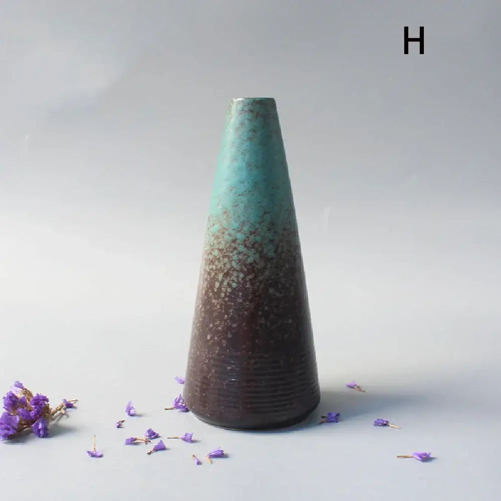 DecorBites small ceramic vase with elegant teal to dark brown gradient glaze for japanese home decor