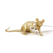 Decorbites™ small resin night lamp with gold finish shaped like a mouse holding a clear glass bulb table light