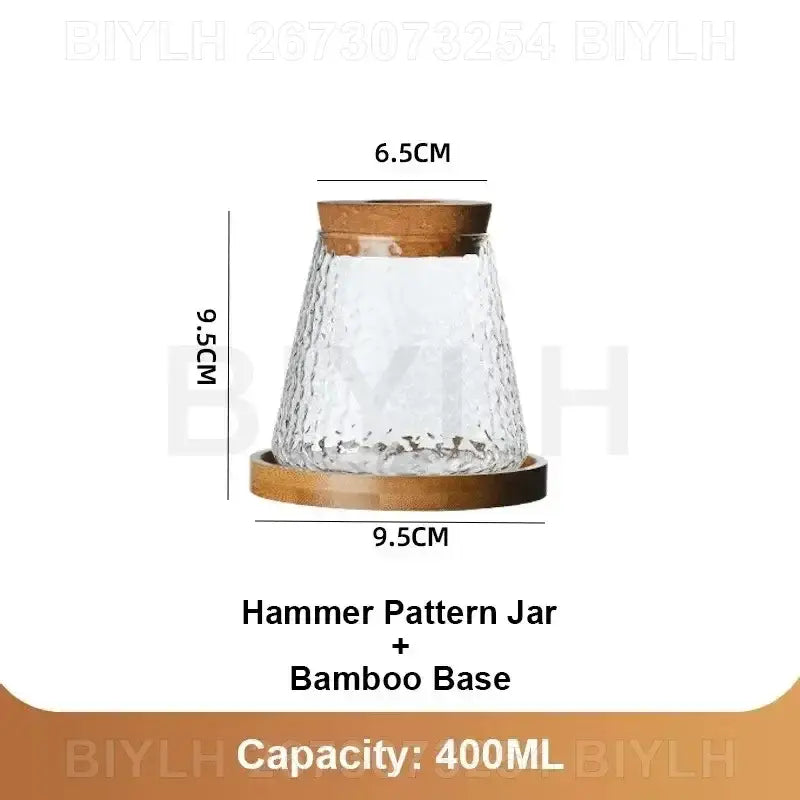 Decorbites small transparent glass vase with hammered texture, wooden lid, and bamboo base for home decor
