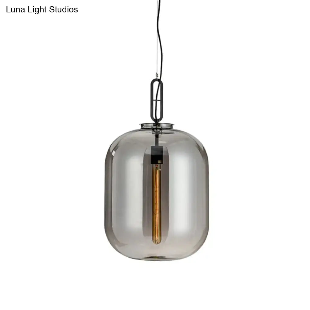 Decorbites™ smoke gray cognac glass pendant lamp with smoked glass shade black metal chain and exposed filament bulb