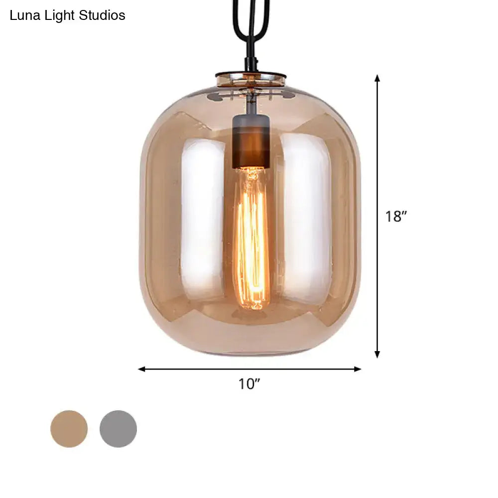 Decorbites smoke gray cognac glass industrial pendant lamp with warm amber glass and exposed filament bulb