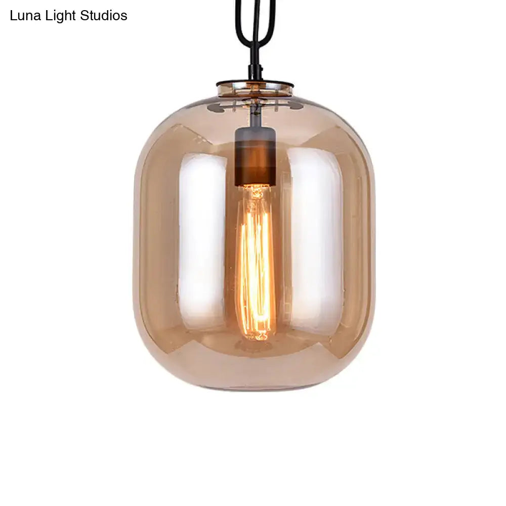 Decorbites smoke gray cognac glass industrial pendant lamp with amber glass and vintage edison bulb on black chain