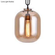 Decorbites smoke gray cognac glass industrial pendant lamp with amber glass and vintage edison bulb on black chain
