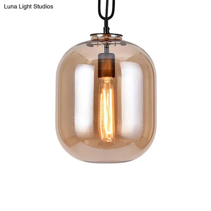 Decorbites smoke gray cognac glass industrial pendant lamp with amber glass and vintage edison bulb on black chain
