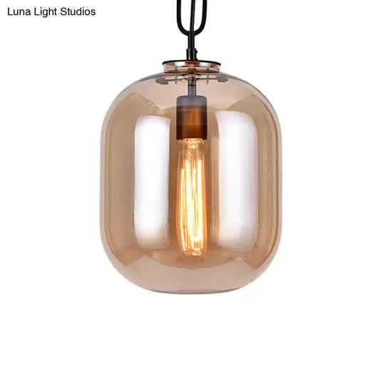 Decorbites smoke gray cognac glass industrial pendant lamp with amber glass and vintage edison bulb on black chain