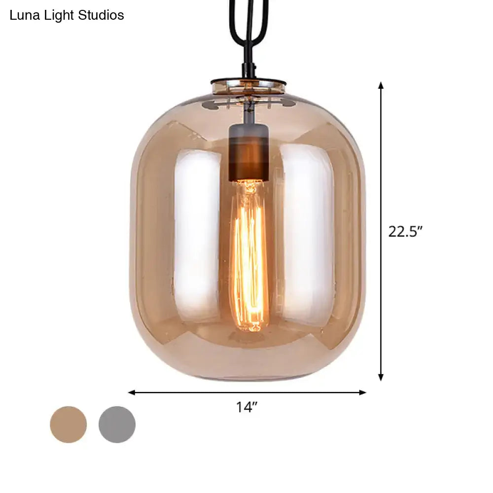 Decorbites™ smoke gray cognac glass pendant lamp with warm amber rounded design and exposed filament bulb
