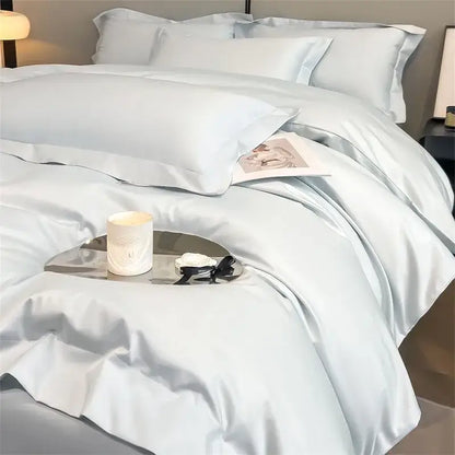 Light blue satin decorbites soft egyptian cotton bedding set with 1000tc fitted sheet and piece duvet cover glossy finish