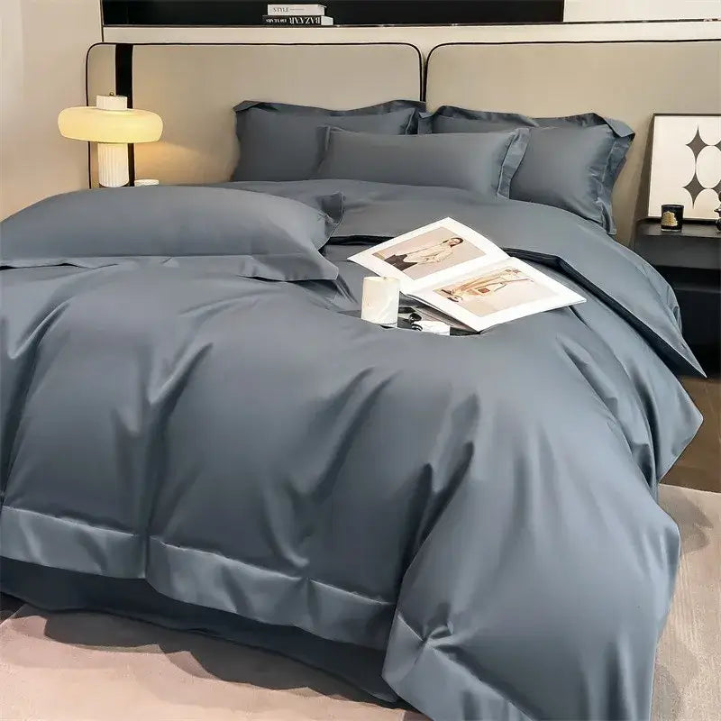 DecorBites™ soft Egyptian cotton slate-blue duvet cover set with satin sheen and crisp tailored seams 1000TC