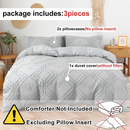 Gray quilted microfiber duvet cover set with geometric embroidery pattern from DecorBites soft tufted collection