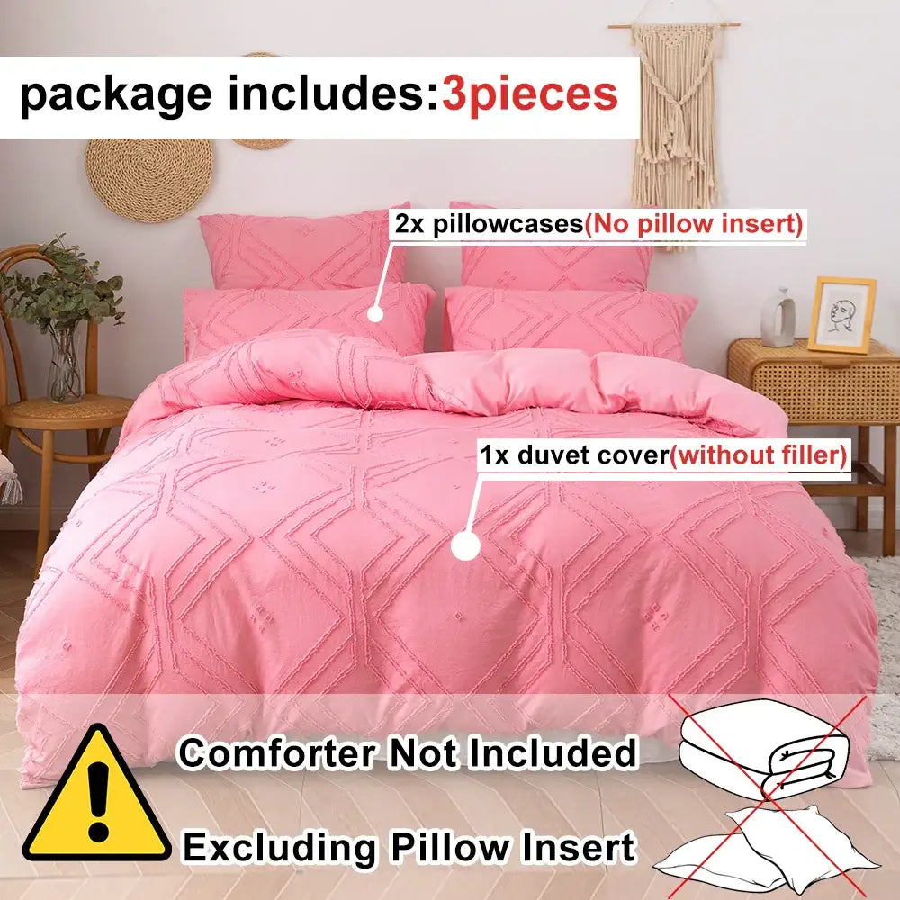 Pink quilted microfiber duvet cover set with matching pillowcases by DecorBites soft tufted cover set