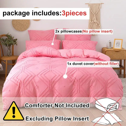 Pink quilted microfiber duvet cover set with matching pillowcases by DecorBites soft tufted cover set