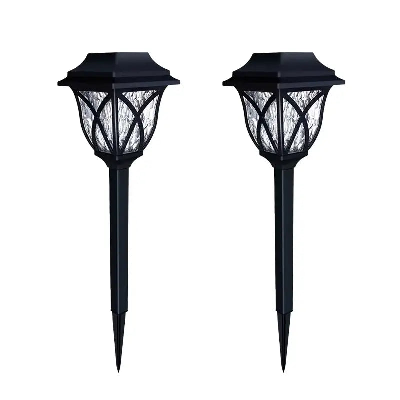Black decorbites™ solar lawn lights with textured glass panels and decorative lattice design for outdoor garden use